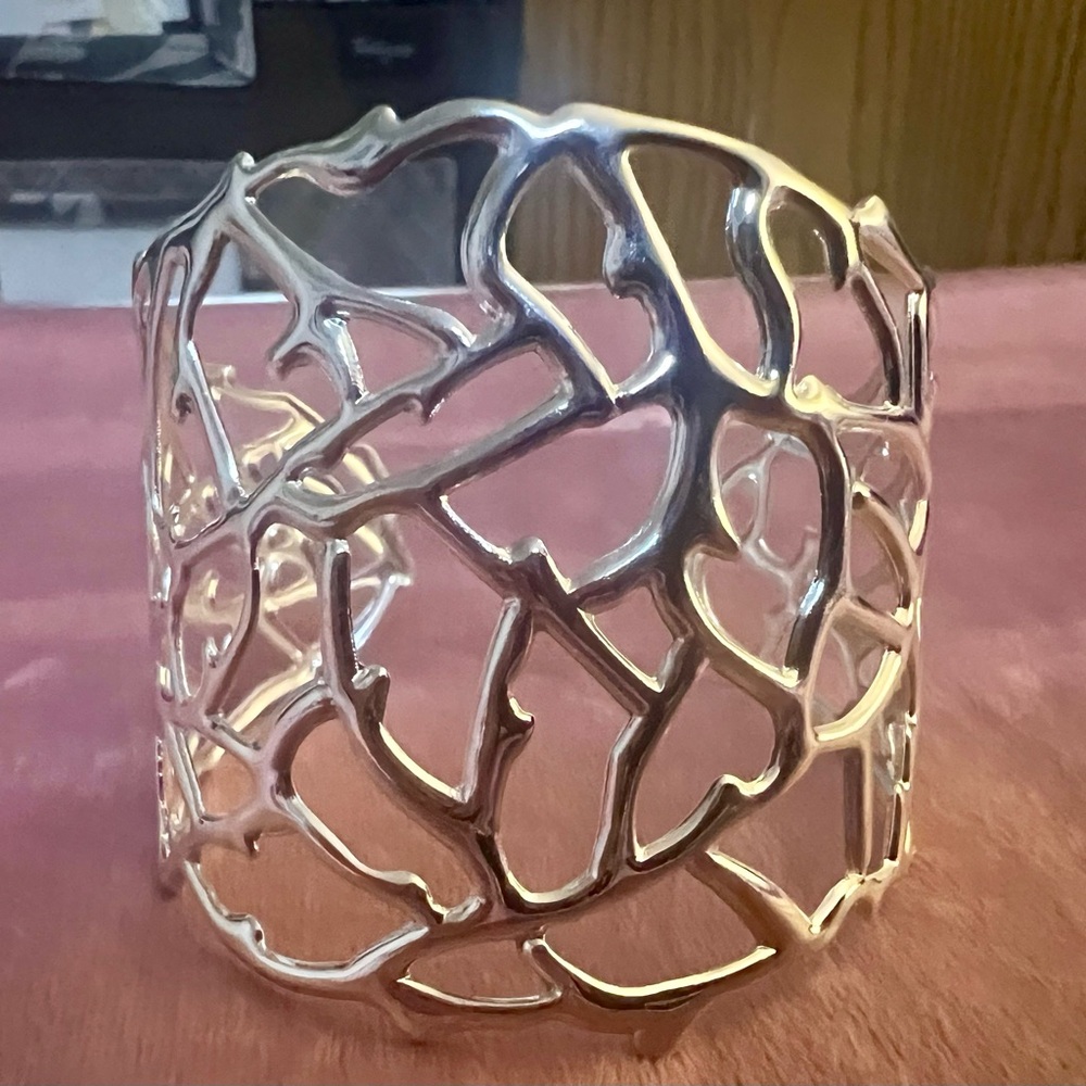 Silver Plated Coral Openwork Cuff Bracelet